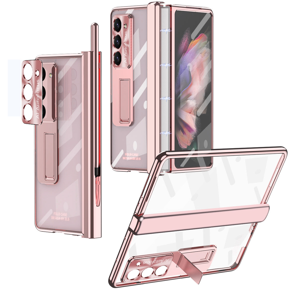 For Samsung Galaxy Z Fold5 5G Hinge Protection Kickstand Phone Case PC Tempered Glass Film Clear Phone Cover For Samsung Galaxy Z Fold5 5G Hinge Protection Kickstand Phone Case PC Tempered Glass Film Clear Phone Cover